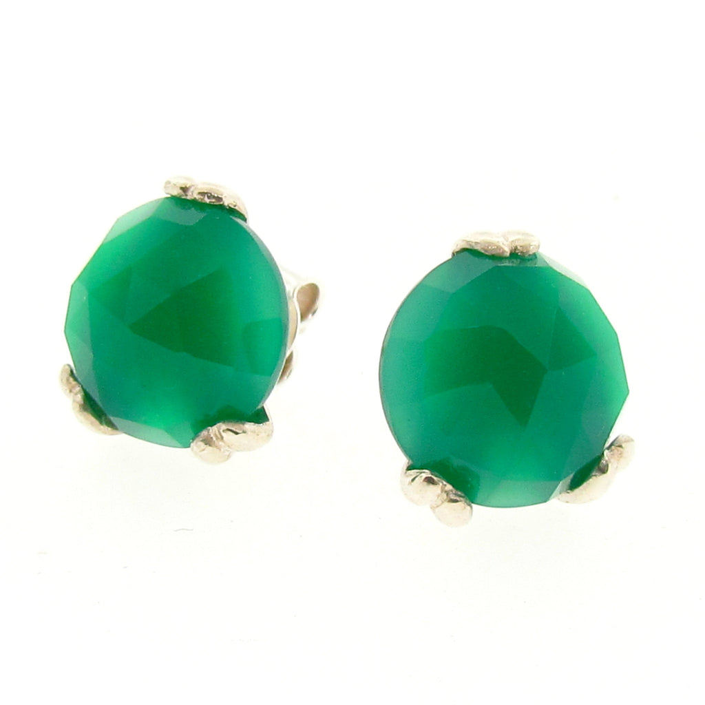 Silver Large 'Era' Green Onyx earstuds