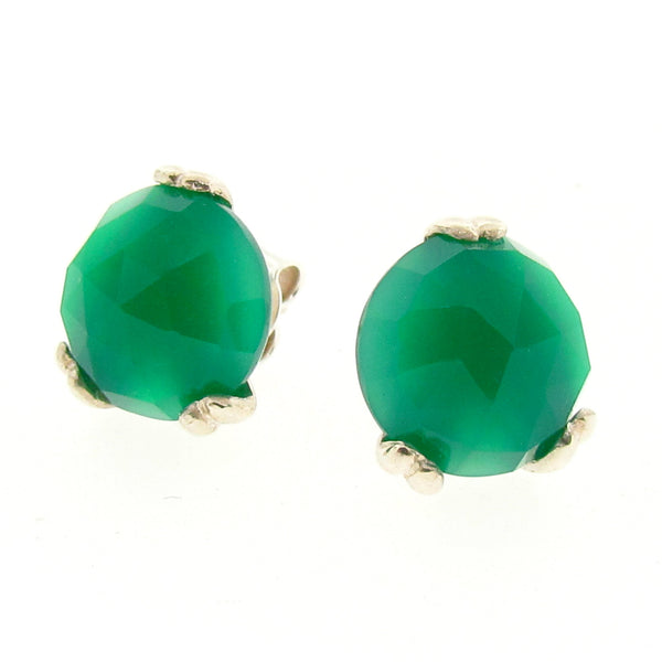 Silver Large 'Era' Green Onyx earstuds