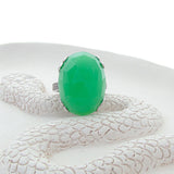 9ct White Gold Diamond Chrysoprase Crown Ring