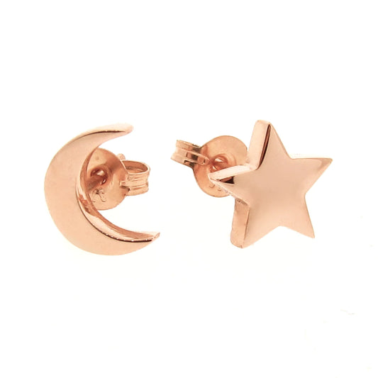 Rose Gold Moon Star Stud Earrings
