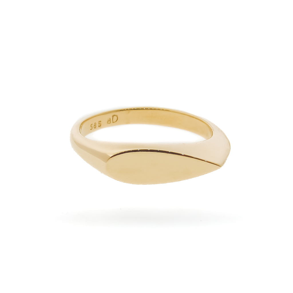 Yellow Gold Elongated Pear Signet Ring