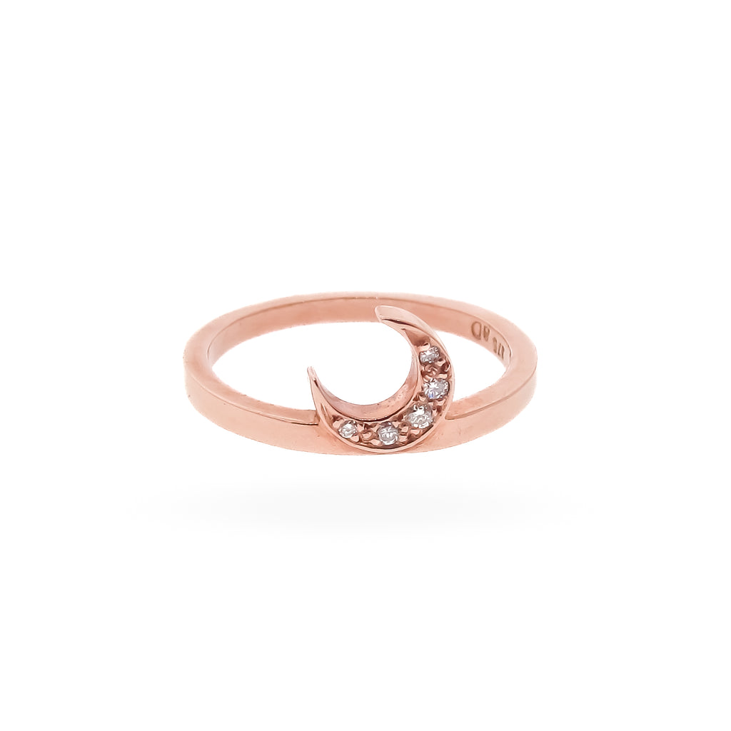 Rose Gold Diamond Crescent Moon ring 2 choices