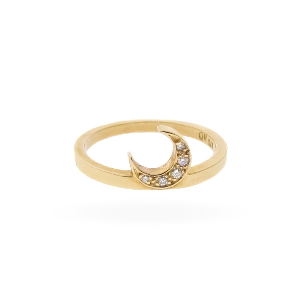 Yellow Gold Diamond Crescent Moon ring 2 choices