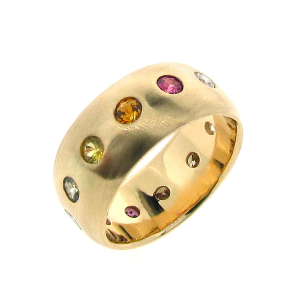 18ct Yellow Gold Rainbow Sapphire Diamond Eternity Band