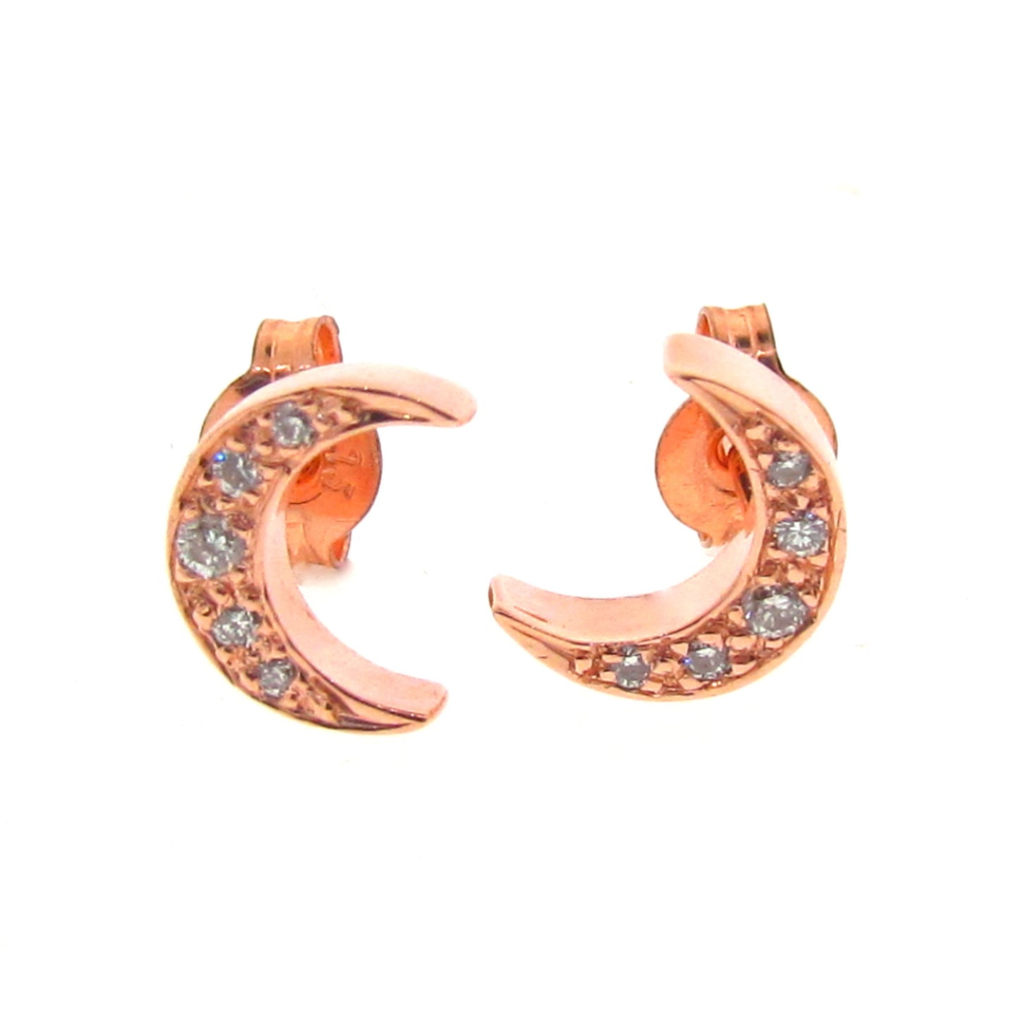 Rose Gold Diamond Moon Stud Earrings