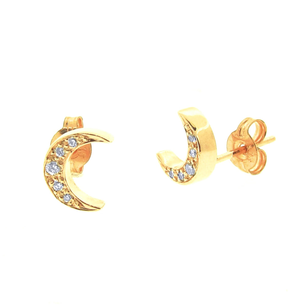 Yellow Gold Diamond 'Moon' Stud Earrings