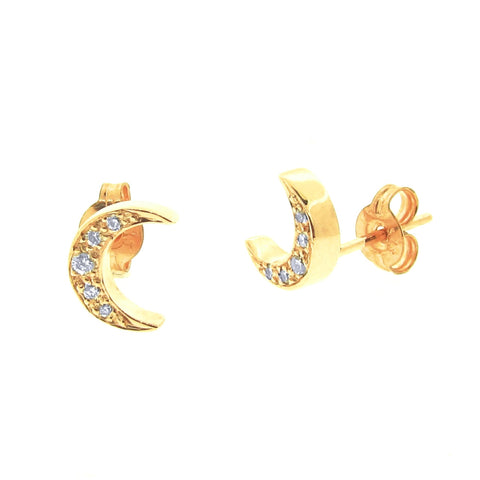 Yellow Gold Diamond Moon Stud Earrings