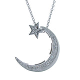 Large White Gold Diamond Moon & Star Necklace