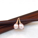 Rose Gold Small Pink Pearl Short Drop Earrings
