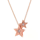 Large Rose Gold Diamond Moon & 2 Stars Necklace
