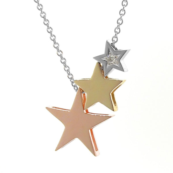 White, Rose & Yellow Gold Diamond '3 Stars' Necklace