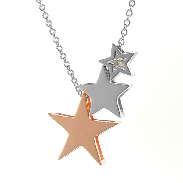 White and Rose Gold Diamond '3 Stars' Necklace