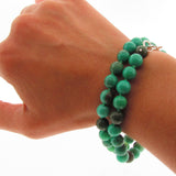 Faceted Green Agate Silver Pearl Aventurine Charm Bracelet