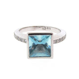 White Gold Diamond & Aquamarine Ring