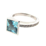 White Gold Diamond & Aquamarine Ring