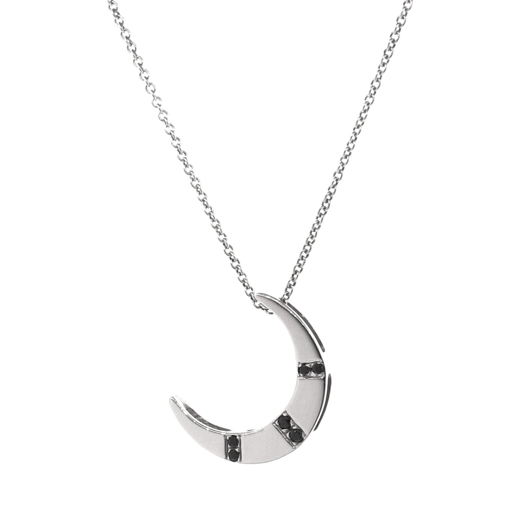 White Gold Black Spinel Medium 'Crescent Moon' Pendant