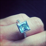 White Gold Diamond & Aquamarine Ring