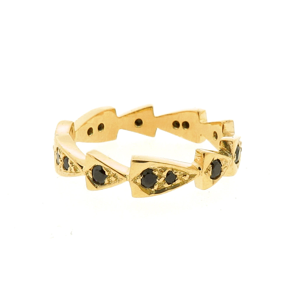 yellow gold black spinel chasing arrows stackable band