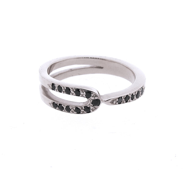 White Gold Black Spinel Travelling stackable band