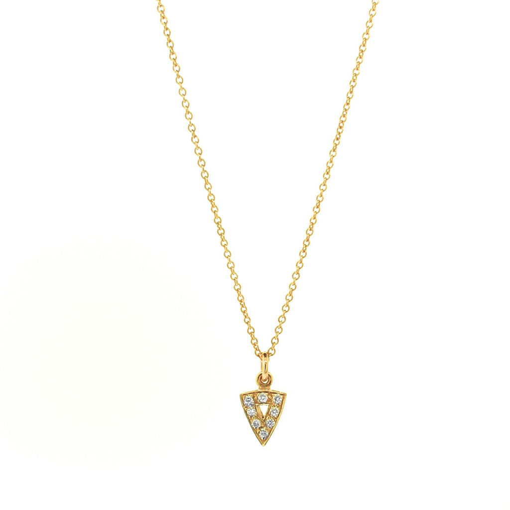 yellow gold diamond mini arrow head pendant