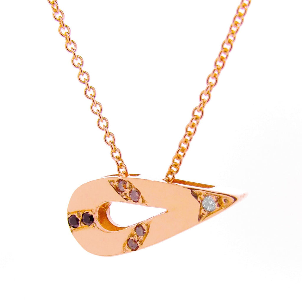 Rose Gold Small Travelling Pendant with White Diamonds, Champagne Diamonds and Black Spinels