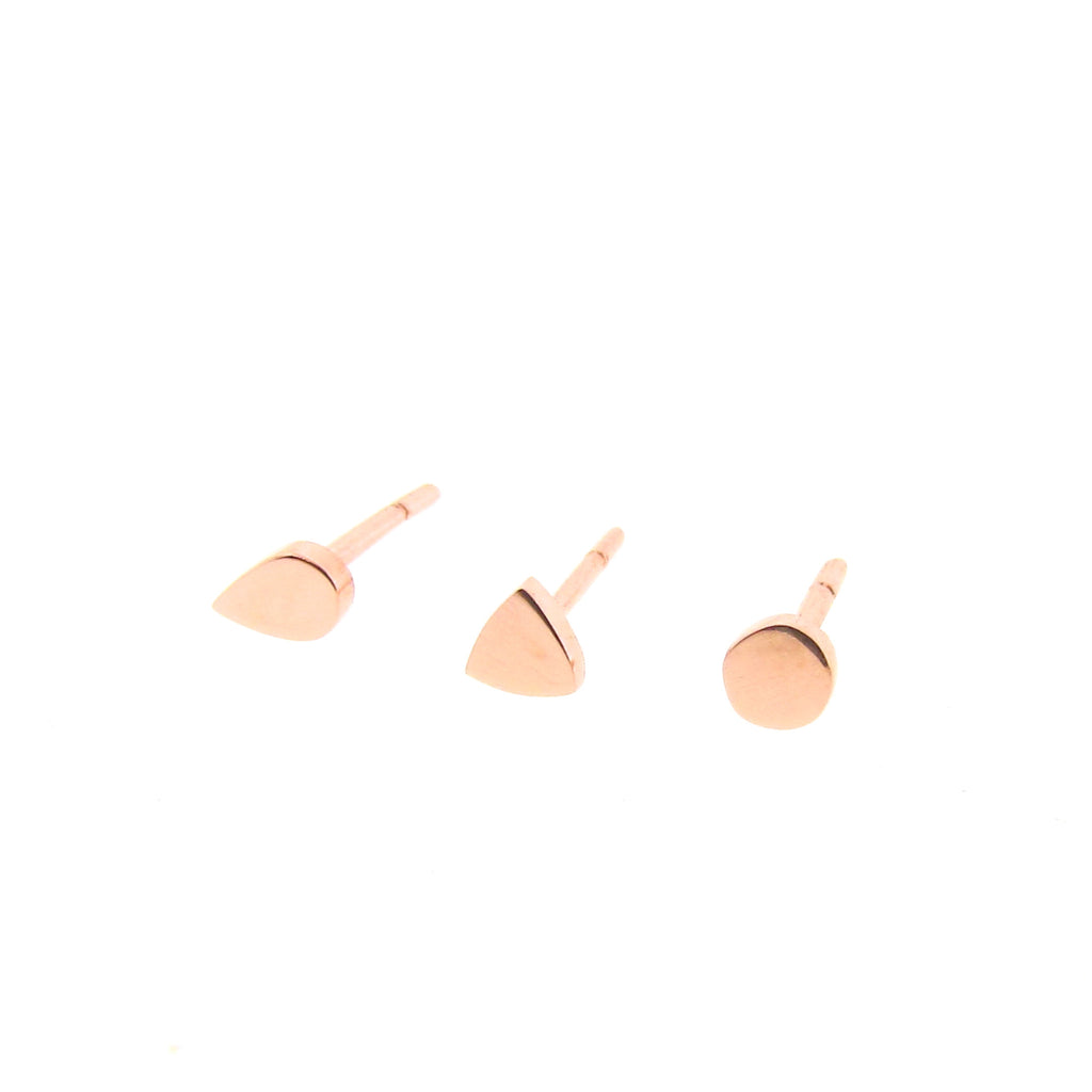 rose gold mini- dot, triangle or drop stud