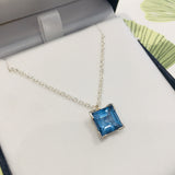 Sterling Silver Large Synthetic Aquamarine Necklace