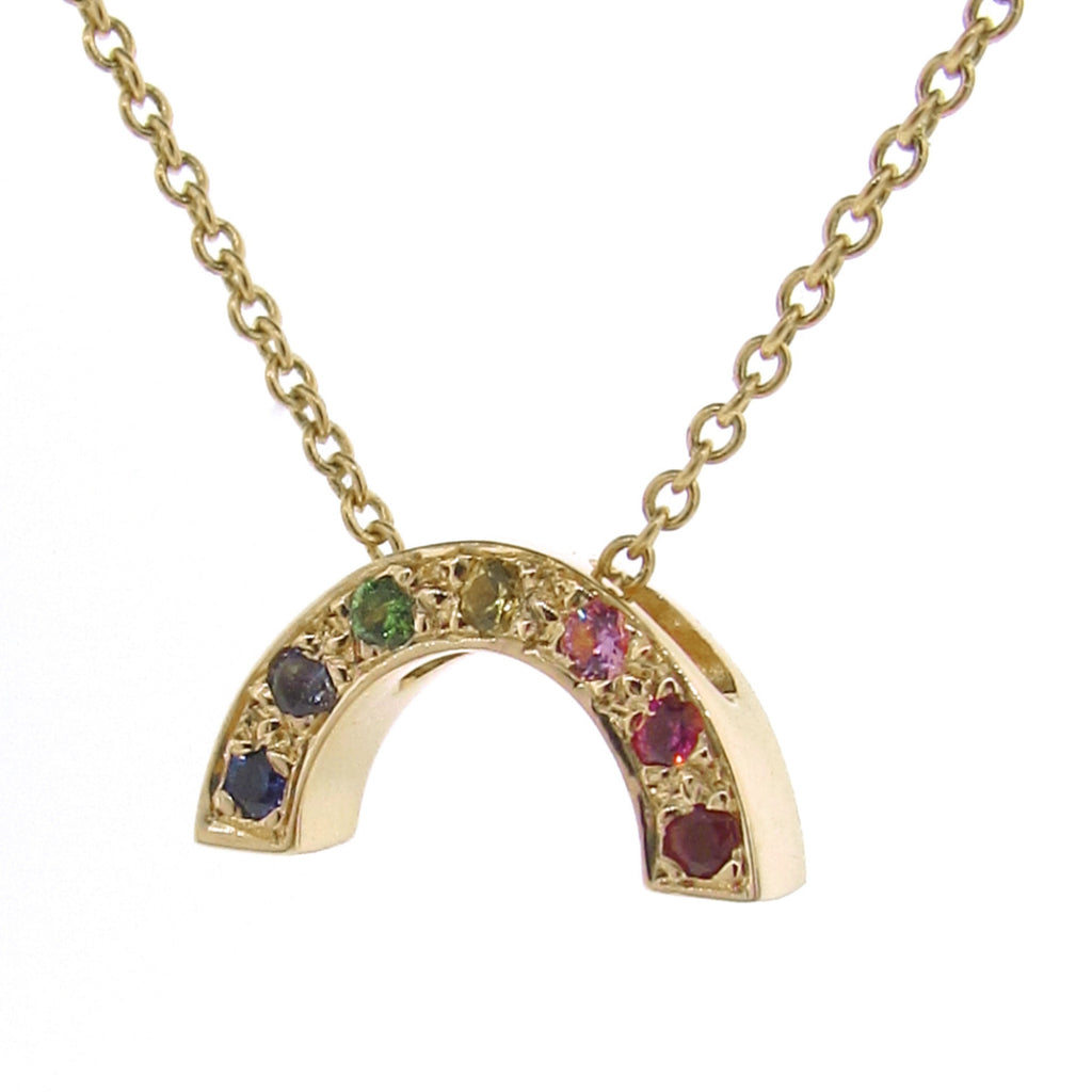 Yellow Gold stone set Baby Rainbow Pendant or necklace