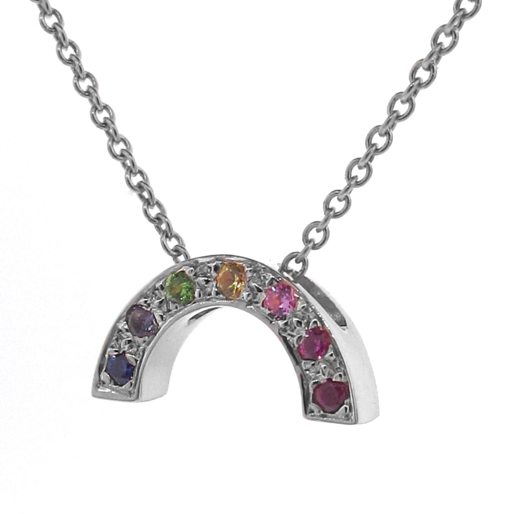 White Gold stone set Baby Rainbow Pendant or necklace