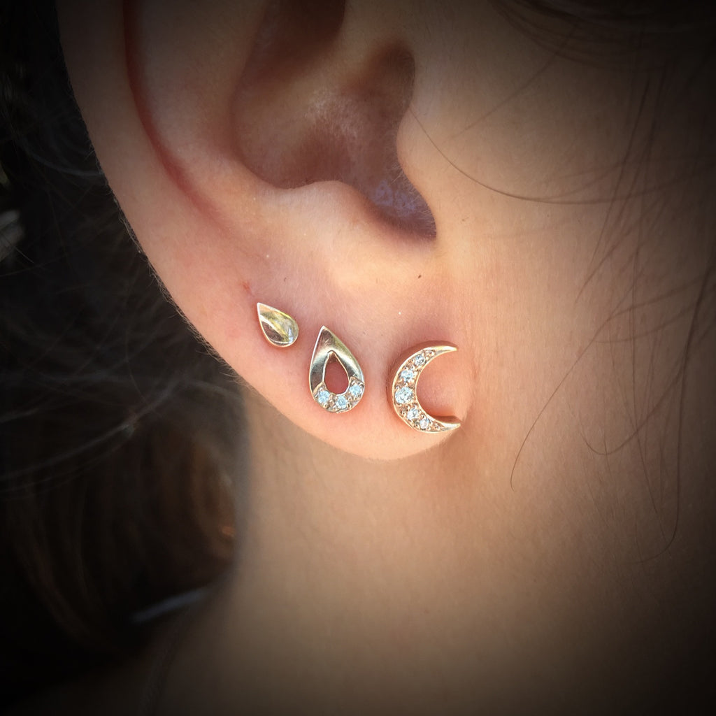 Rose Gold Diamond Moon Stud Earrings