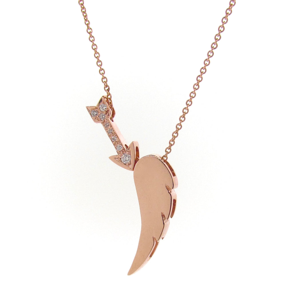 rose gold diamond arrow & wing necklace