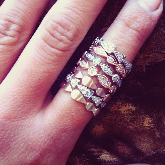 yellow gold diamond chasing droplets stackable band