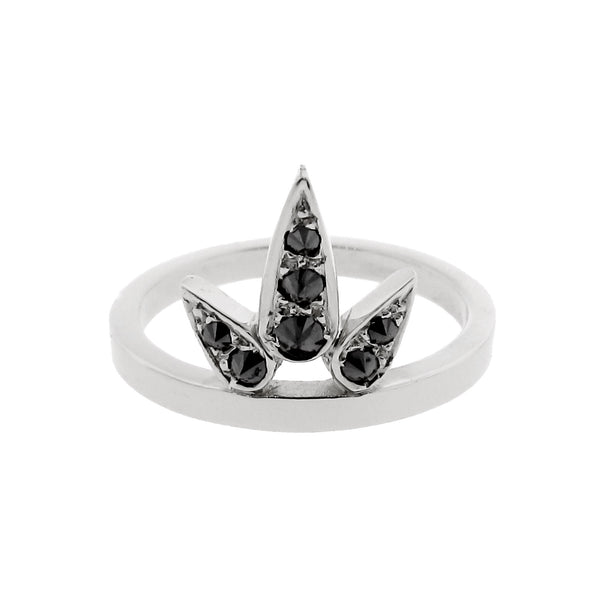 white gold black diamond small Lotus ring