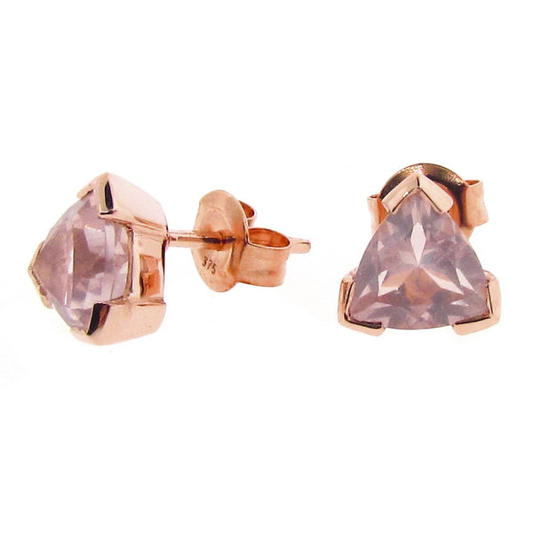 Rose Gold Rose Quartz Trilliant Claw Stud Earrings