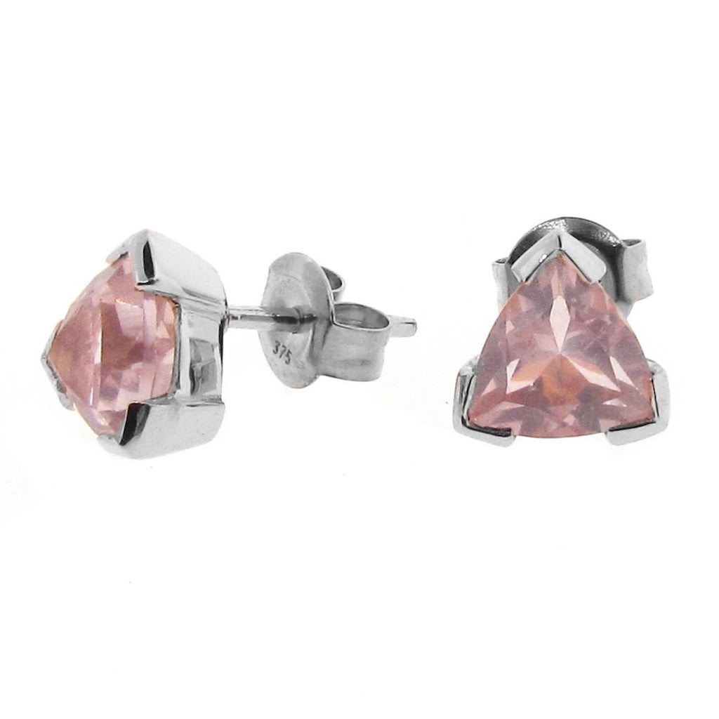 Sterling Silver Rose Quartz Trilliant Claw Stud Earrings