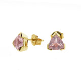 Yellow Gold Rose Quartz Trilliant Claw Stud Earrings