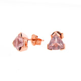 Rose Gold Rose Quartz Trilliant Claw Stud Earrings