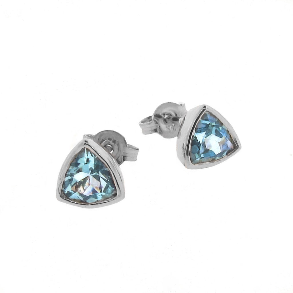 White Gold Blue Topaz 'Trinity' Stud Earrings