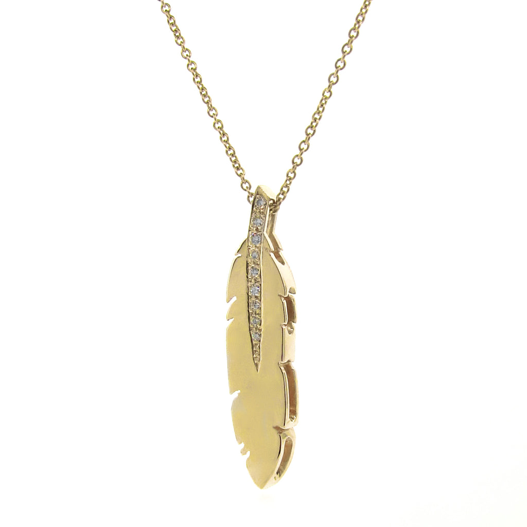 Yellow Gold white Diamond Feather