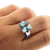 White Gold Blue Topaz Princess Cut Ring