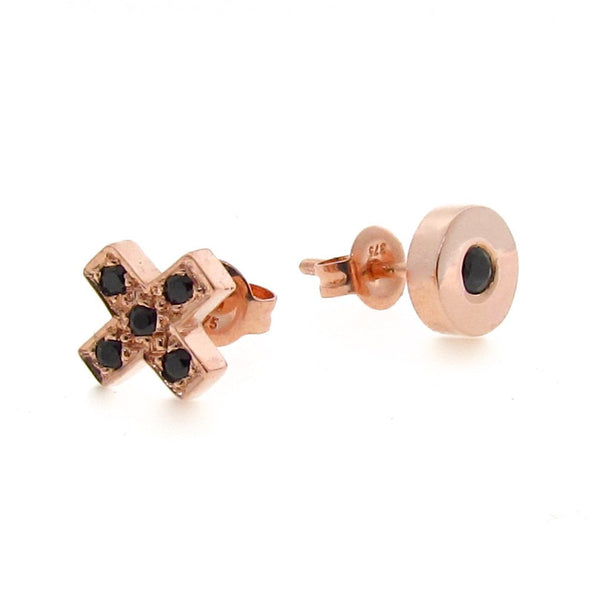 Rose Gold Black Diamond or Spinel Kiss Hug Stud Earrings