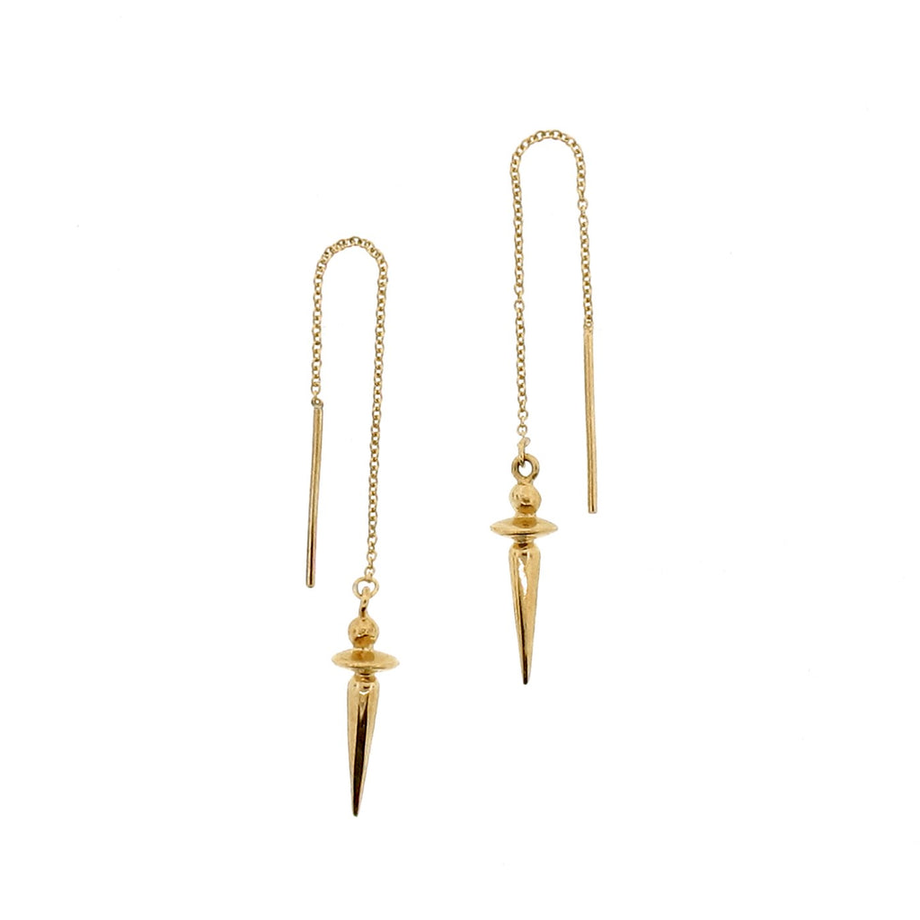 yellow gold pendulum thread through earrings