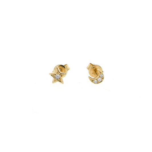yellow gold diamond mini - moon or star stud