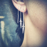 white gold pendulum thread through earrings
