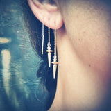 rose gold pendulum thread through earrings