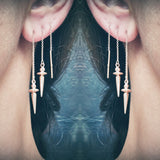 rose gold pendulum thread through earrings