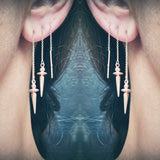 rose gold pendulum thread through earrings