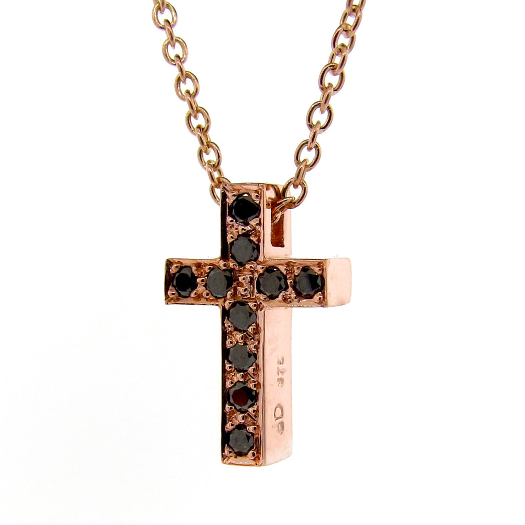 Rose Gold Black Diamond Medium Cross Pendant
