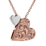 Rose Gold & Silver Engraved large 2 hearts Necklace