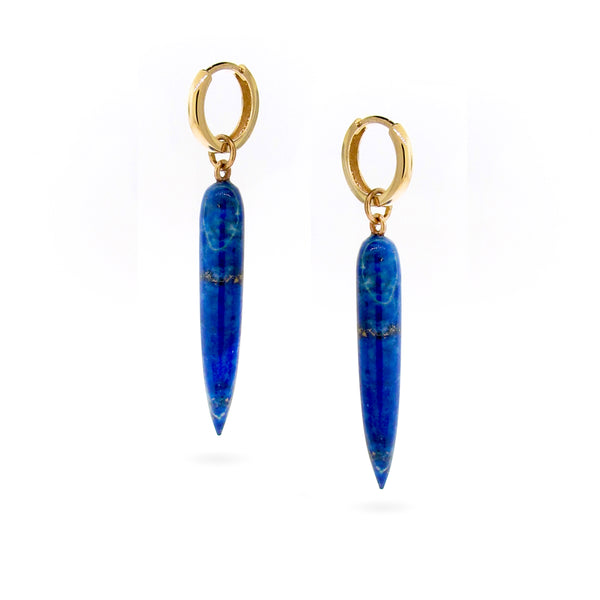 Rose or Yellow Gold Lapis long spike huggie drops